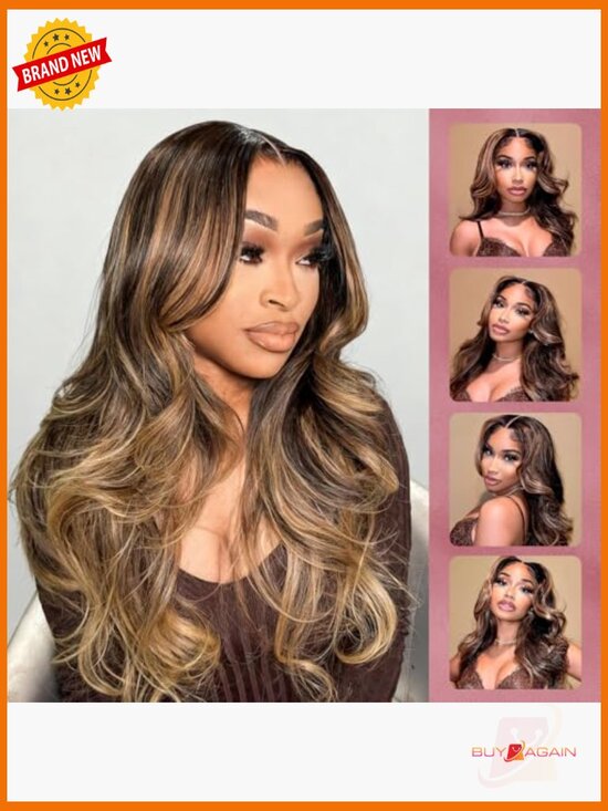 Human Hair Body Wave Lace Front Wig 22 Inch Ombre Highlight T Part Pre Plucked main image 5